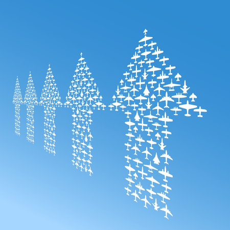 Up arrows of vector airplanes in perspective
