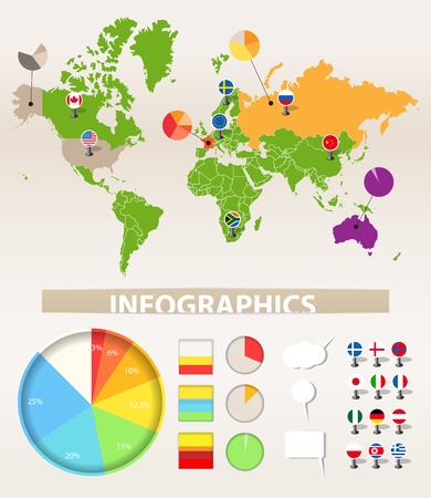 Infographics. Earth map and different chartのイラスト素材