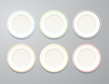 White plates set with colorful rimsのイラスト素材