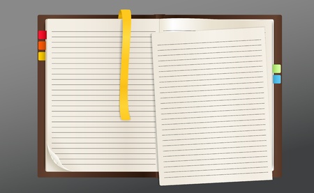 Opened textbook with cut page and bookmarks のイラスト素材