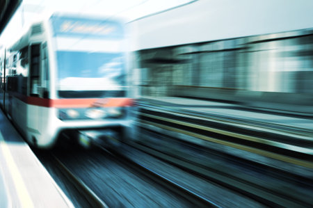 Moving train on platform