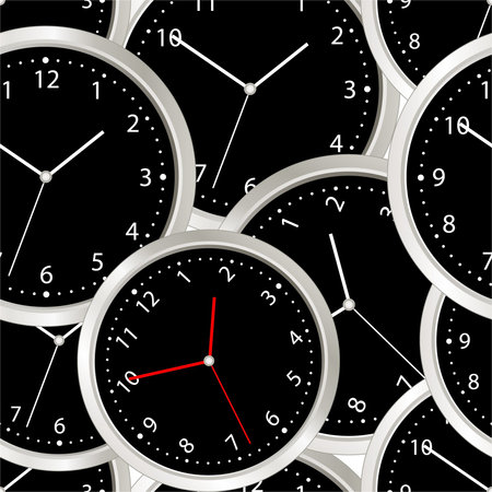Black steel modern clock. seamless backgroundのイラスト素材