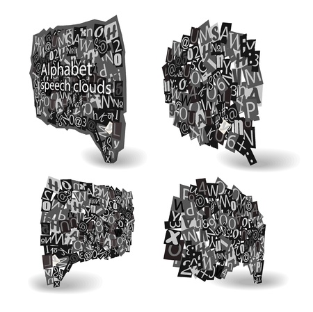 Black talk bubbles of letters from newspaper and magazines in perspective のイラスト素材