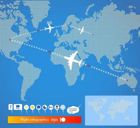 Infographics. Color earth map with flags of different countries, on blueのイラスト素材