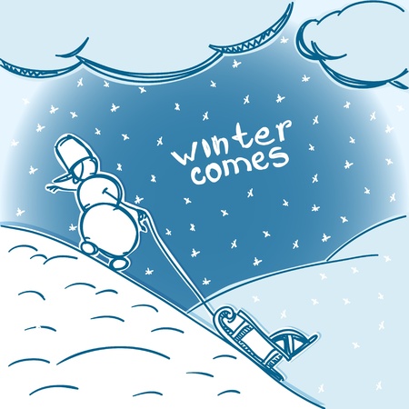 The snowman with his sledgeのイラスト素材