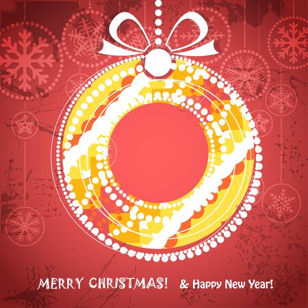 Vintage style greeting card with ornamented christmas bauble  のイラスト素材