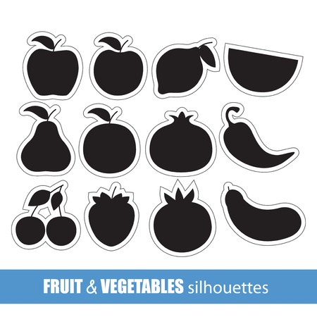 Vector fruit and vegetables silhouettes clip-artのイラスト素材
