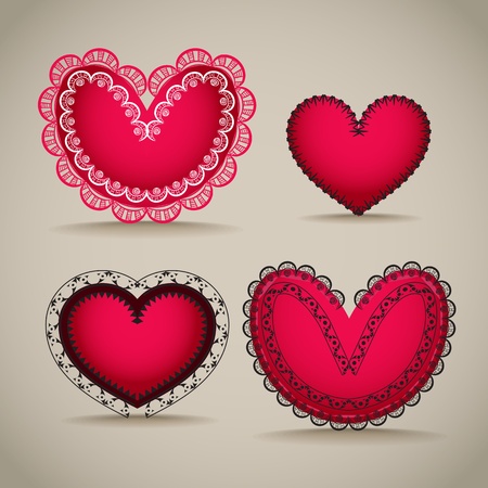 Ornamentel red Valentine`s day heartsのイラスト素材