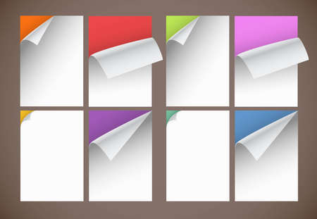 Collection of color blank paper sheets with bending cornersのイラスト素材