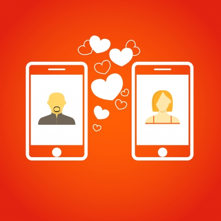 Two lovers communicatitng with the mobile phones  Abstract illustrationのイラスト素材