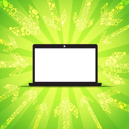 Media content goes to modern laptop  Template for a textのイラスト素材