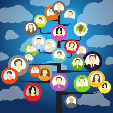 Abstract community tree with avatars of membersのイラスト素材