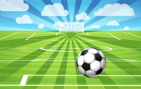 Soccer ball lying on the grass of the game fieldのイラスト素材
