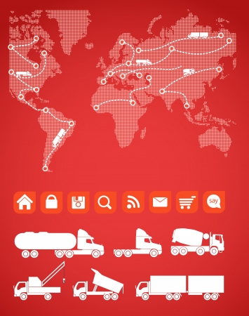 Cargo map with the sillhouettes of trucksのイラスト素材