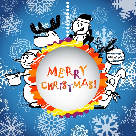 Christmas greeting card with Christmas persons のイラスト素材