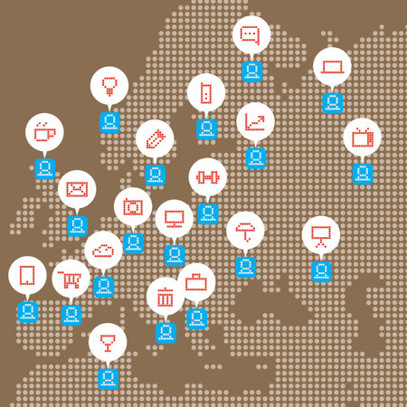 World map and community icons collection