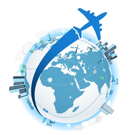 Traveling by a plane. Vector illustrationのイラスト素材