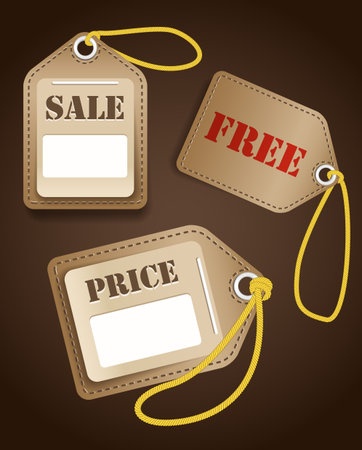 Leather shopping tags with ropeのイラスト素材