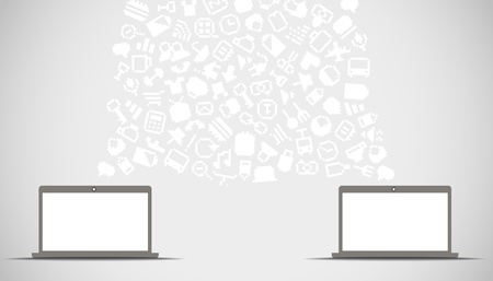 Abstract speech cloud and two connected computersのイラスト素材