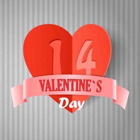 Abstract paper heart with pink ribbon  Happy Valentine s Dayのイラスト素材