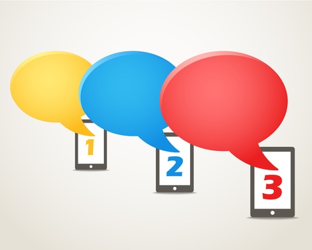 Modern mobile phone with group of color speech cloudsのイラスト素材