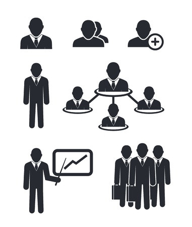 Collection of businessmen silhouettes isolated on whiteのイラスト素材