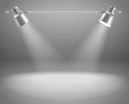 Photorealistic bright stage with projectors  Presentation vector template for a contentのイラスト素材