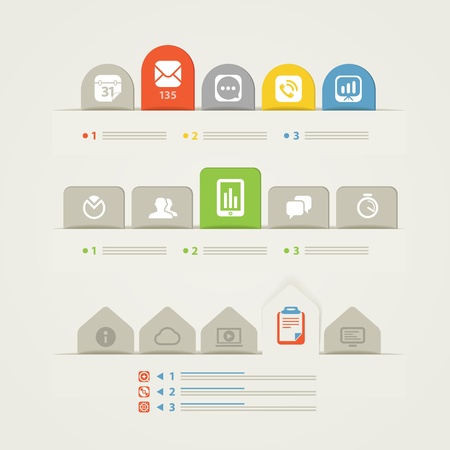 Abstract web page menu template with color tabs and iconsのイラスト素材