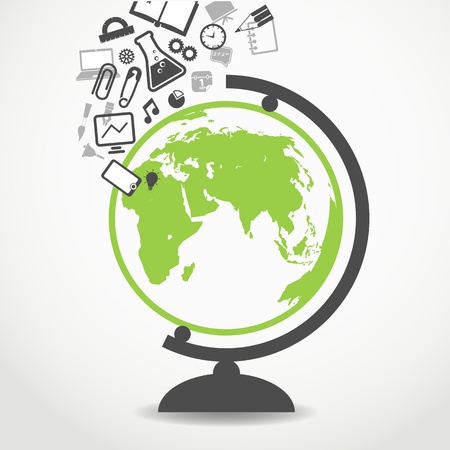 Education icons flowing into school globeのイラスト素材