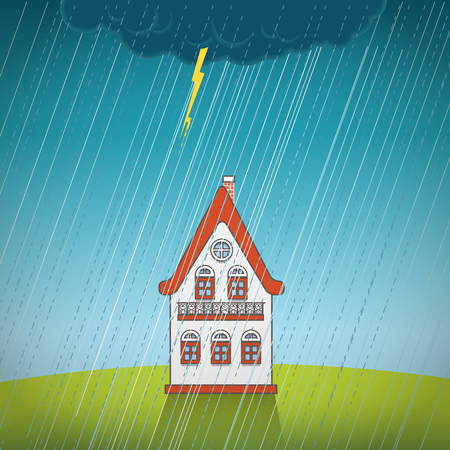 Vintage lonely house on the rainのイラスト素材