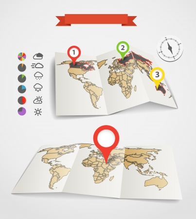 Eartgh maps set with weather icons and pie chartsのイラスト素材