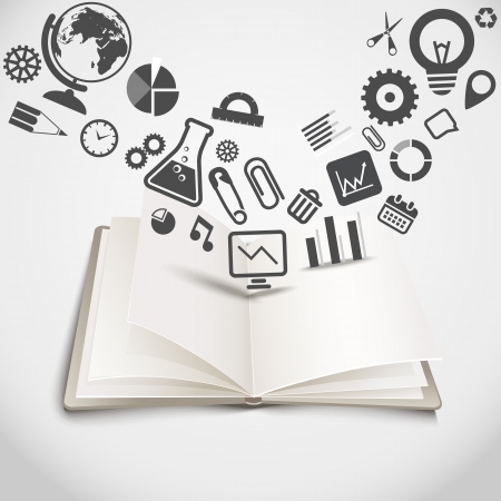 Open book with different graphic silhouettesのイラスト素材