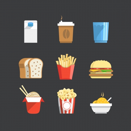 Traditional color flat food icons collectionのイラスト素材