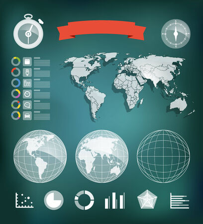 Infographic element template. World map and different chartsのイラスト素材