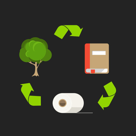 Ecology cycle of paper  Abstract scheme with flat design iconsのイラスト素材