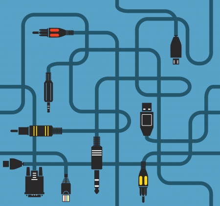 Different modern connection plugs and wires  Seamless backgroundのイラスト素材