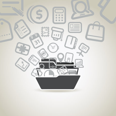 Modern business concept  Different icons flows to open folderのイラスト素材