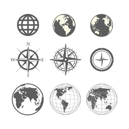 Globe and wind rose scheme collectionのイラスト素材