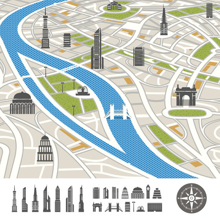 Abstract city map with silhouettes of houses のイラスト素材