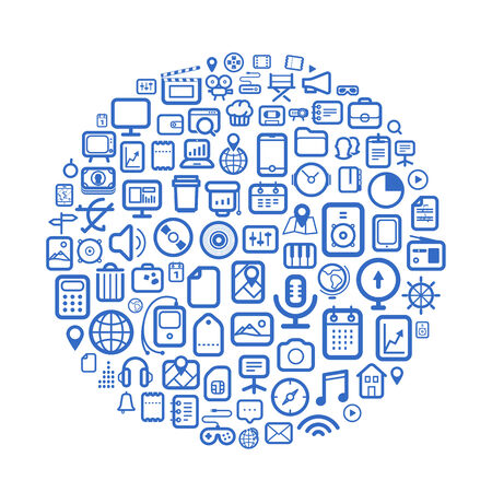 Abstract speech cloud of different web iconsのイラスト素材