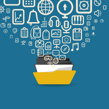 Different icons flows into open folderのイラスト素材