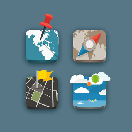 Different travel icons set with rounded cornersのイラスト素材