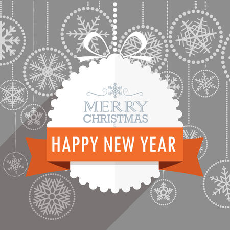 Christmas greeting card with snowflakes on background. Merry Christmas and Hapy New Yearのイラスト素材