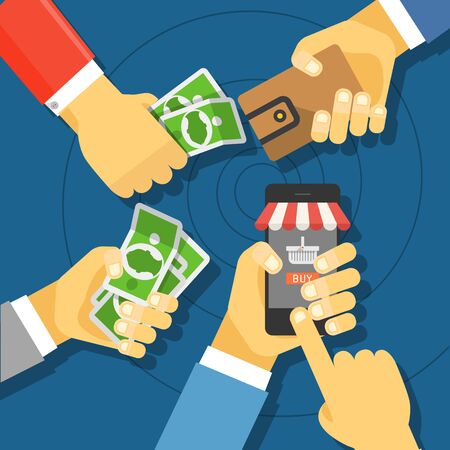Digital commerce illustration. Online shopping with modern deviceのイラスト素材