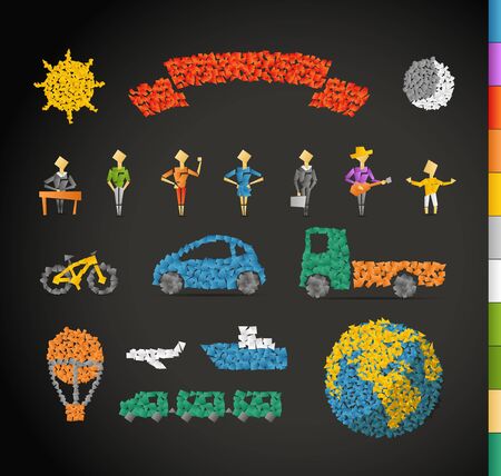 Different icons collection. Illustration with abstract gradient polygonal pieces. Infographic design elementsのイラスト素材