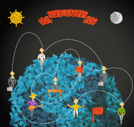 Communicating people. Illustration with abstract gradient polygonal pieces. Infographic 
design conceptのイラスト素材