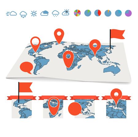Earth maps set with pins and chartsのイラスト素材