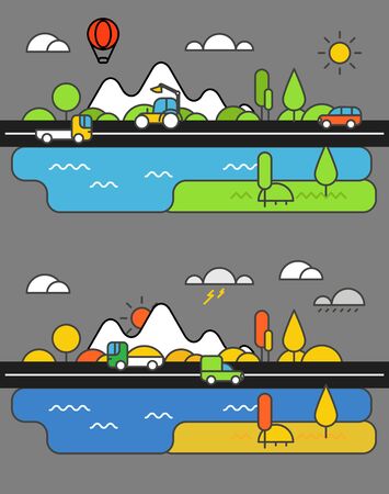 Different vehicle on a road. City life minimalism illustration conceptのイラスト素材