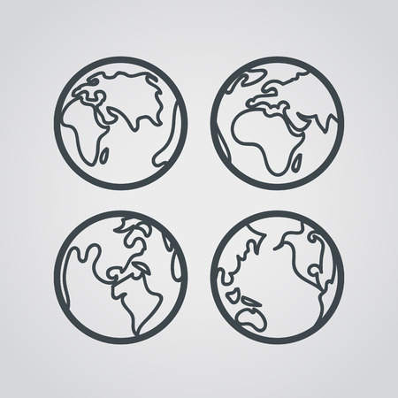 Earth web icons collection. Round lineart design pictogramsのイラスト素材
