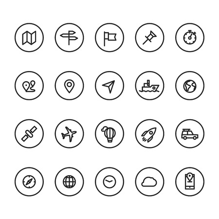 Different line style icons on circles set. Technologyのイラスト素材